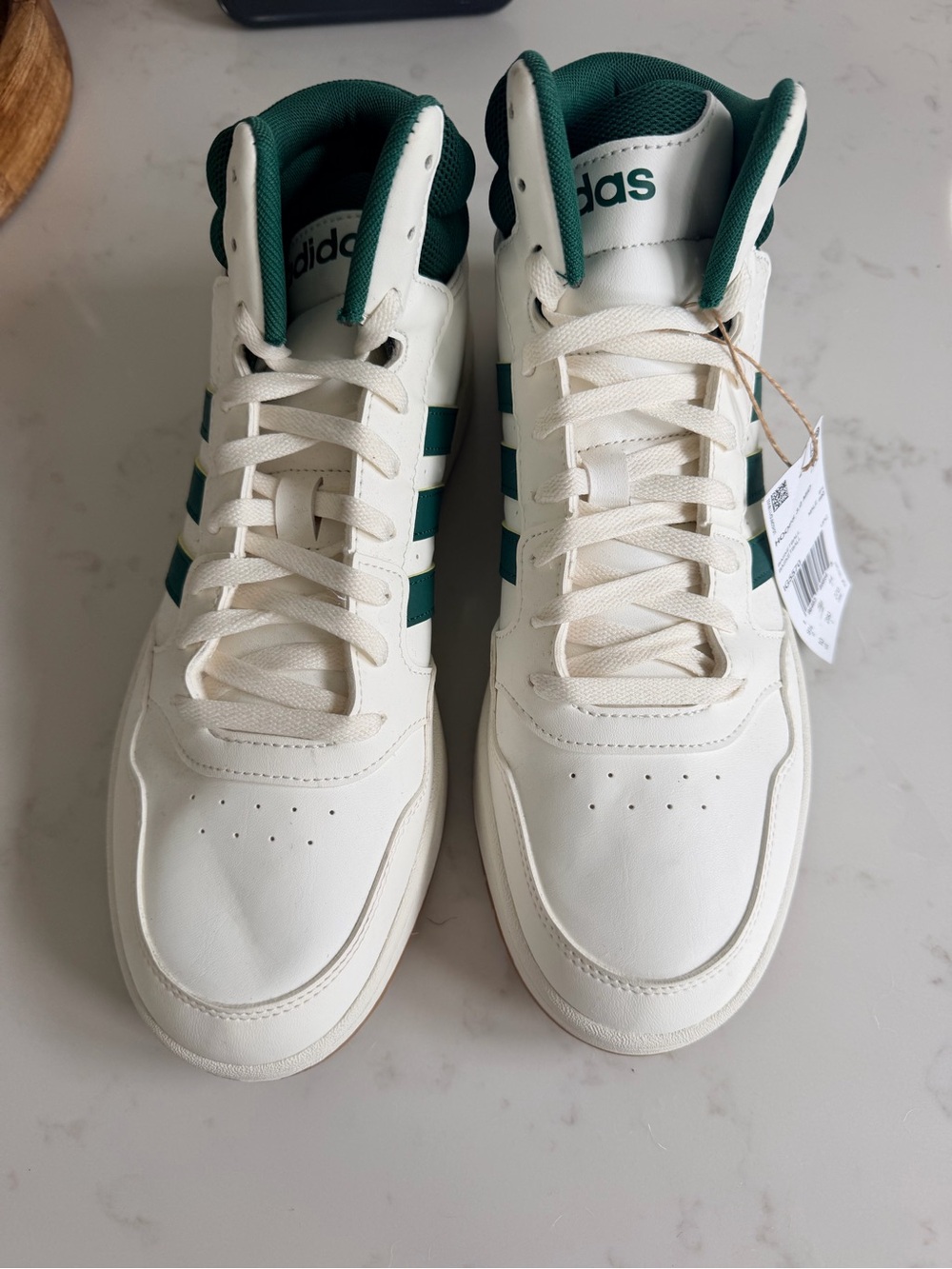adidas Men’s High-Top Sneakers in White and Green